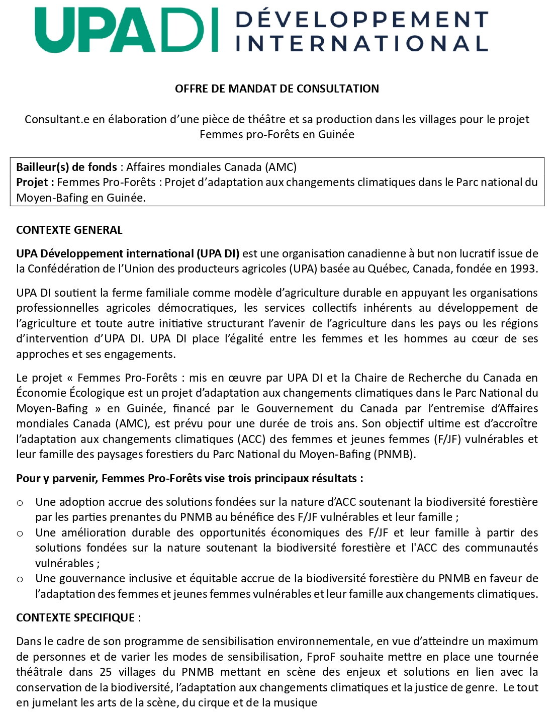 Recrutement D'un Consultant.e en élaboration de capsules vidéo pour le projet Femmes pro-Forêts en Guinée | Page 1