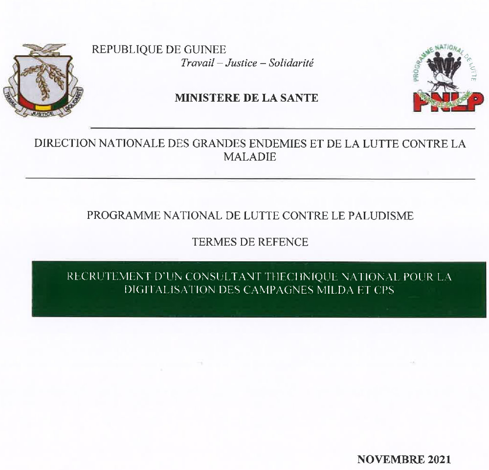 Publication d’un avis pour le recrutement d’un consultant technique national pour la digitalisation des campagnes MILDA et CPS -  Page 1