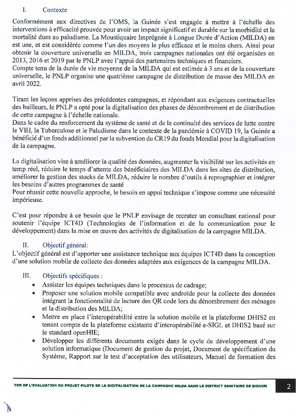 Publication d’un avis pour le recrutement d’un consultant technique national pour la digitalisation des campagnes MILDA et CPS -  Page 2