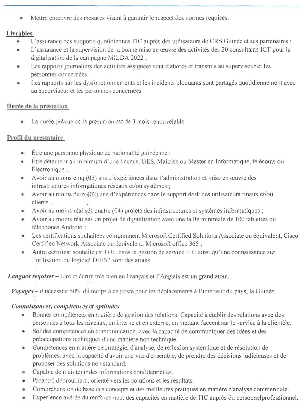 Avis de recrutement de deux (2) Prestataires en technologies d’information et de la communication (TIC)  page 2