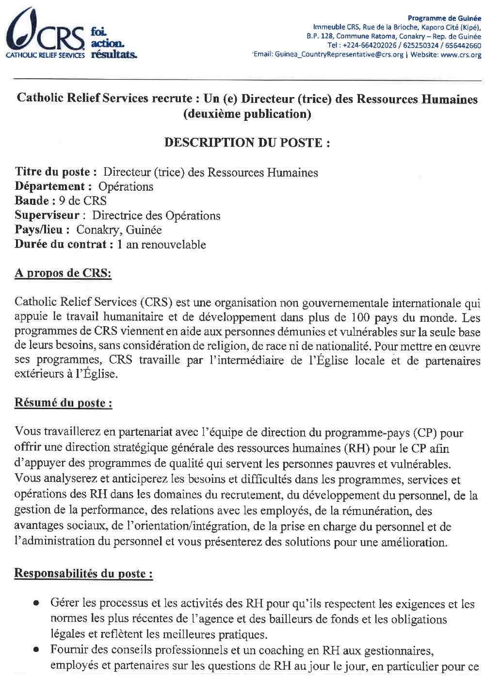 Avis de recrutement d'un directeur des ressources humaines p1