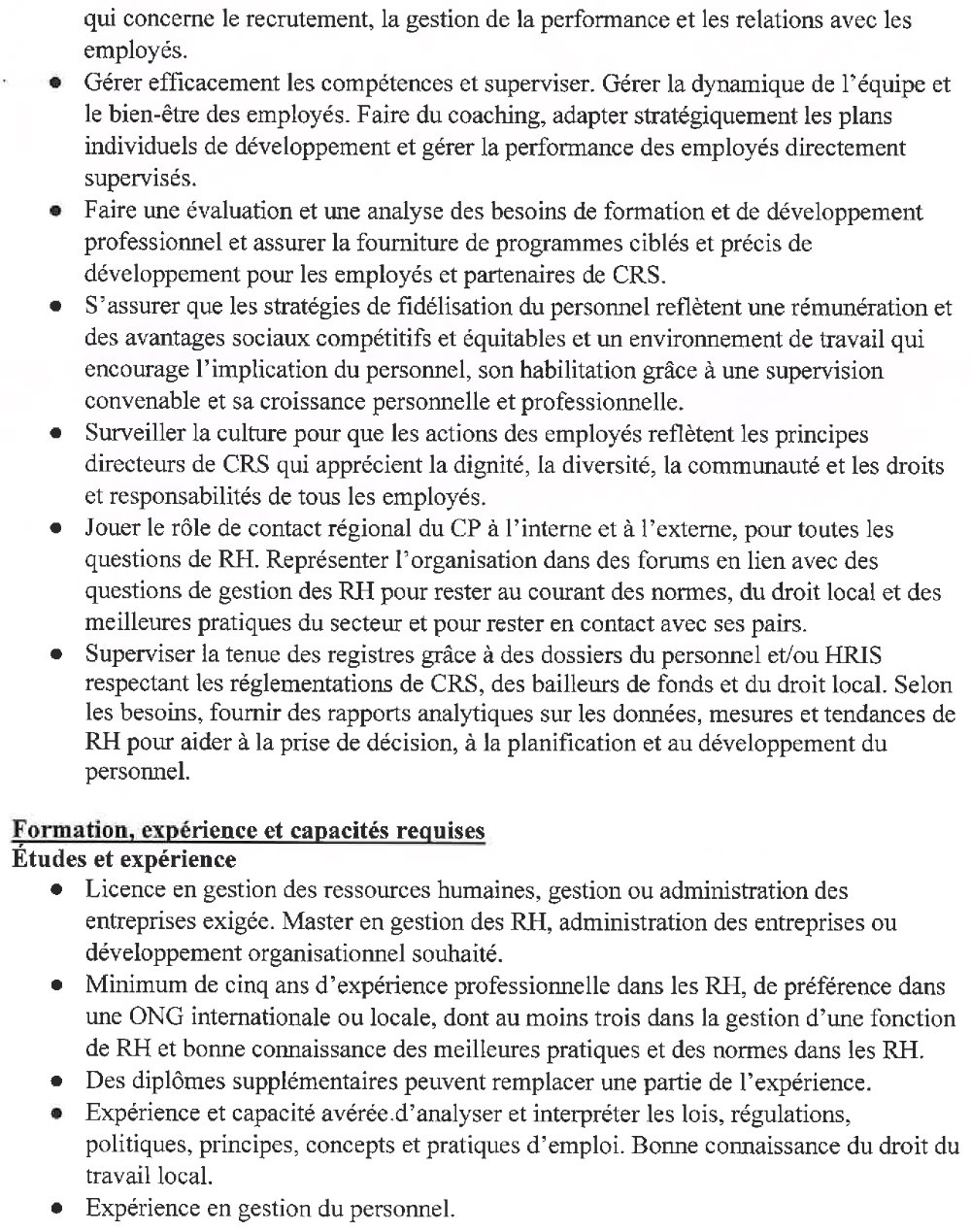Avis de recrutement d'un directeur des ressources humaines p2