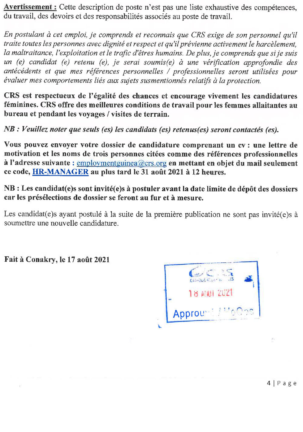 Avis de recrutement d'un directeur des ressources humaines p4