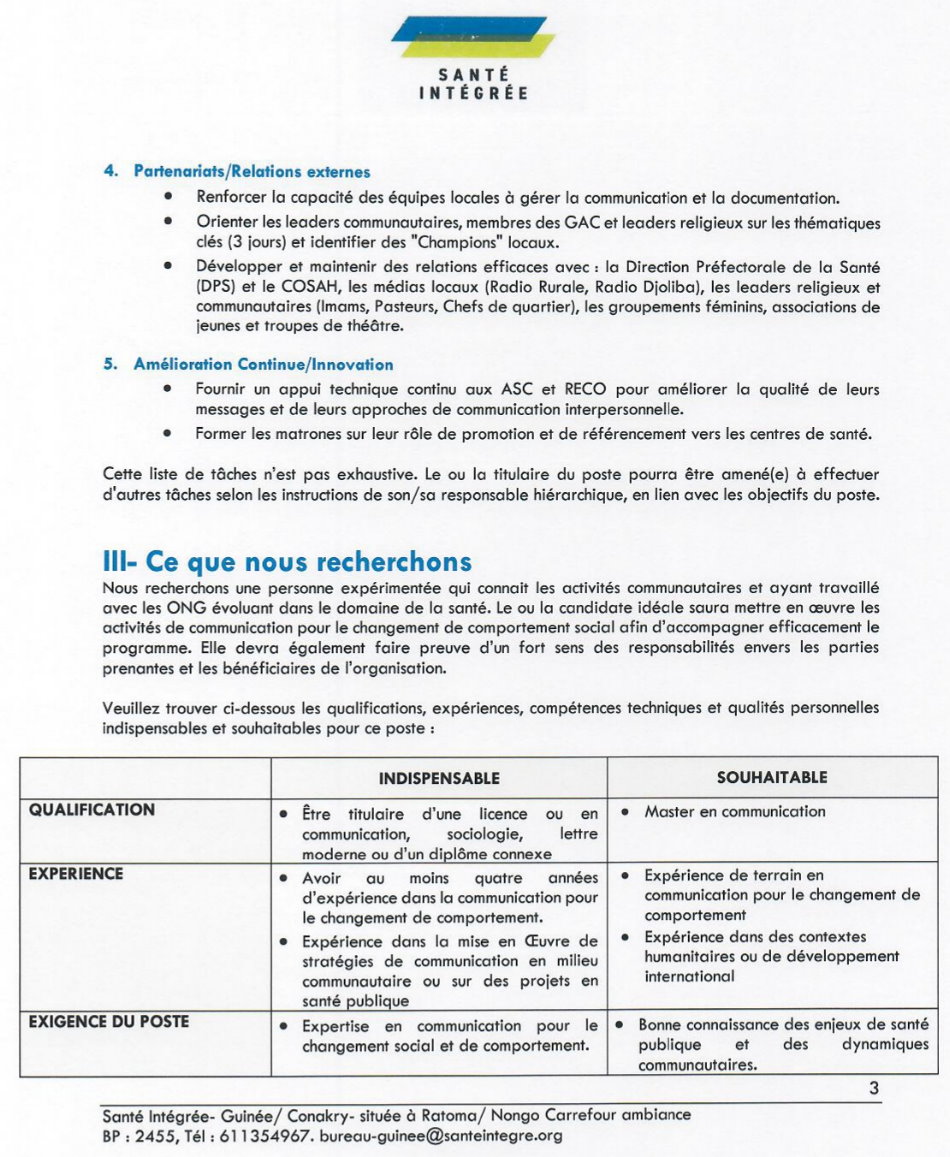 Avis de recrutement d'un(e) Spécialiste Communication pour le Changement de Comportement | Page 3