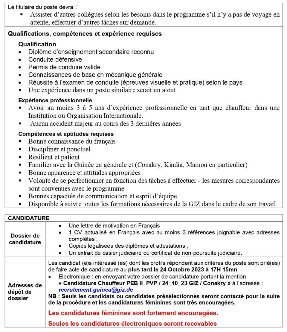 Avis de recrutement d'un(e) Chauffeur | Page 2