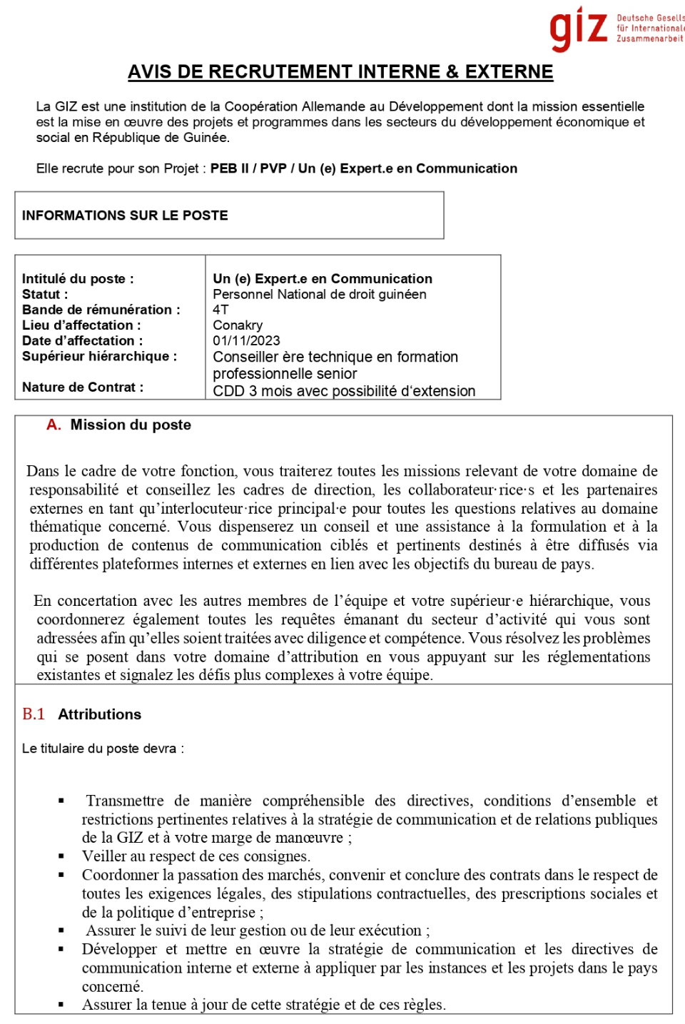 Avis de recrutement d'un (e) Expert.e en Communication | Page 1