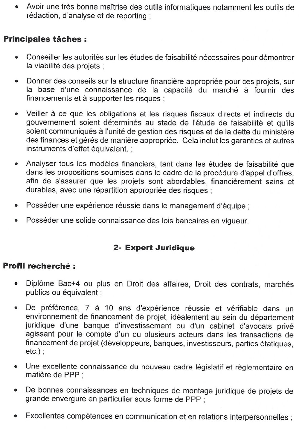 Avis de recrutement du personnel de l'unité de Gestion des Partenariats Public-Privé (U-PPP) du 14 Décembre 2021 Page 2