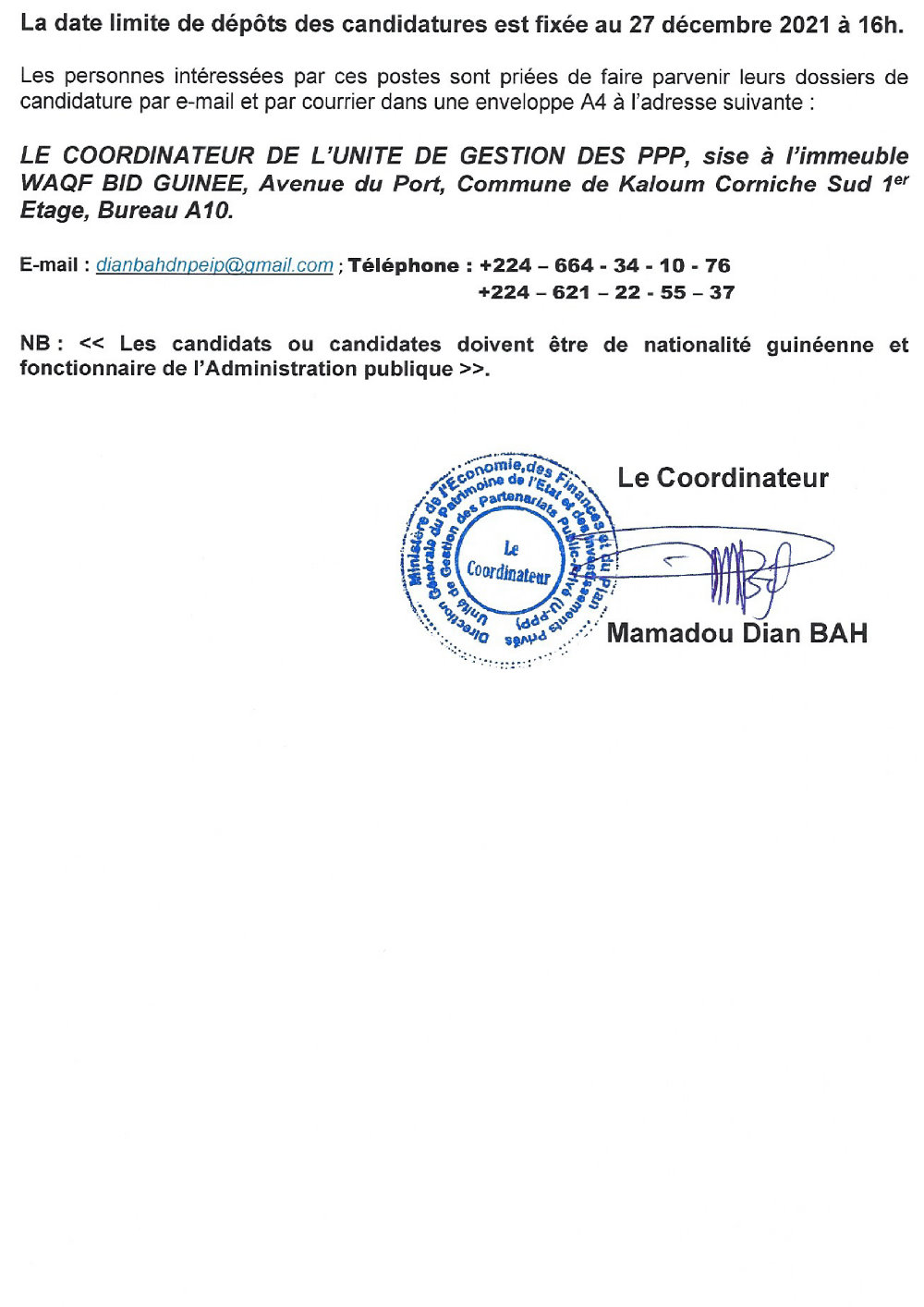 Avis de recrutement du personnel de l'unité de Gestion des Partenariats Public-Privé (U-PPP) du 14 Décembre 2021 Page 5