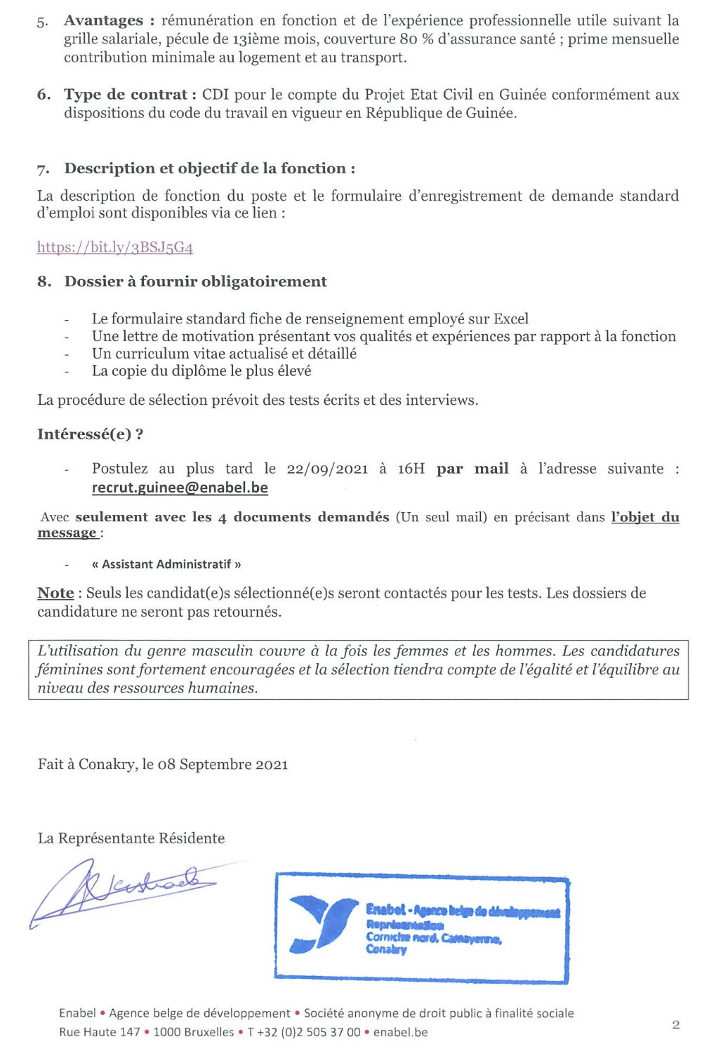Avis de recrutement d'un assistant administratif p2
