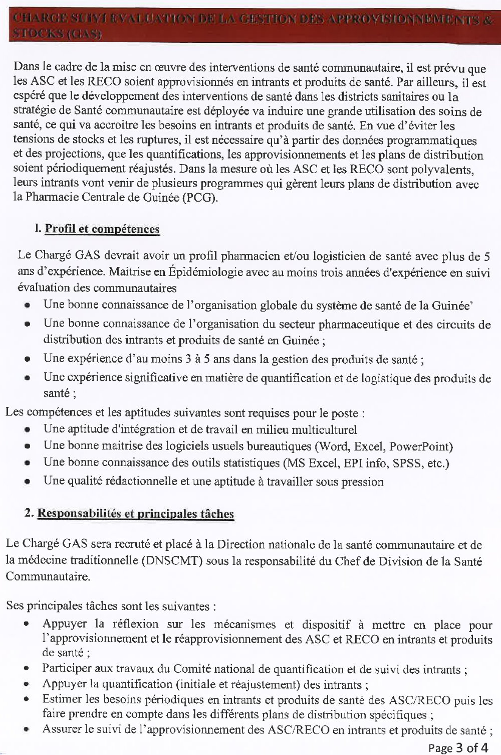 recrutement d’un(e) Chargé(e) de la Gestion des Approvisionnements et des Stocks - CRS p2
