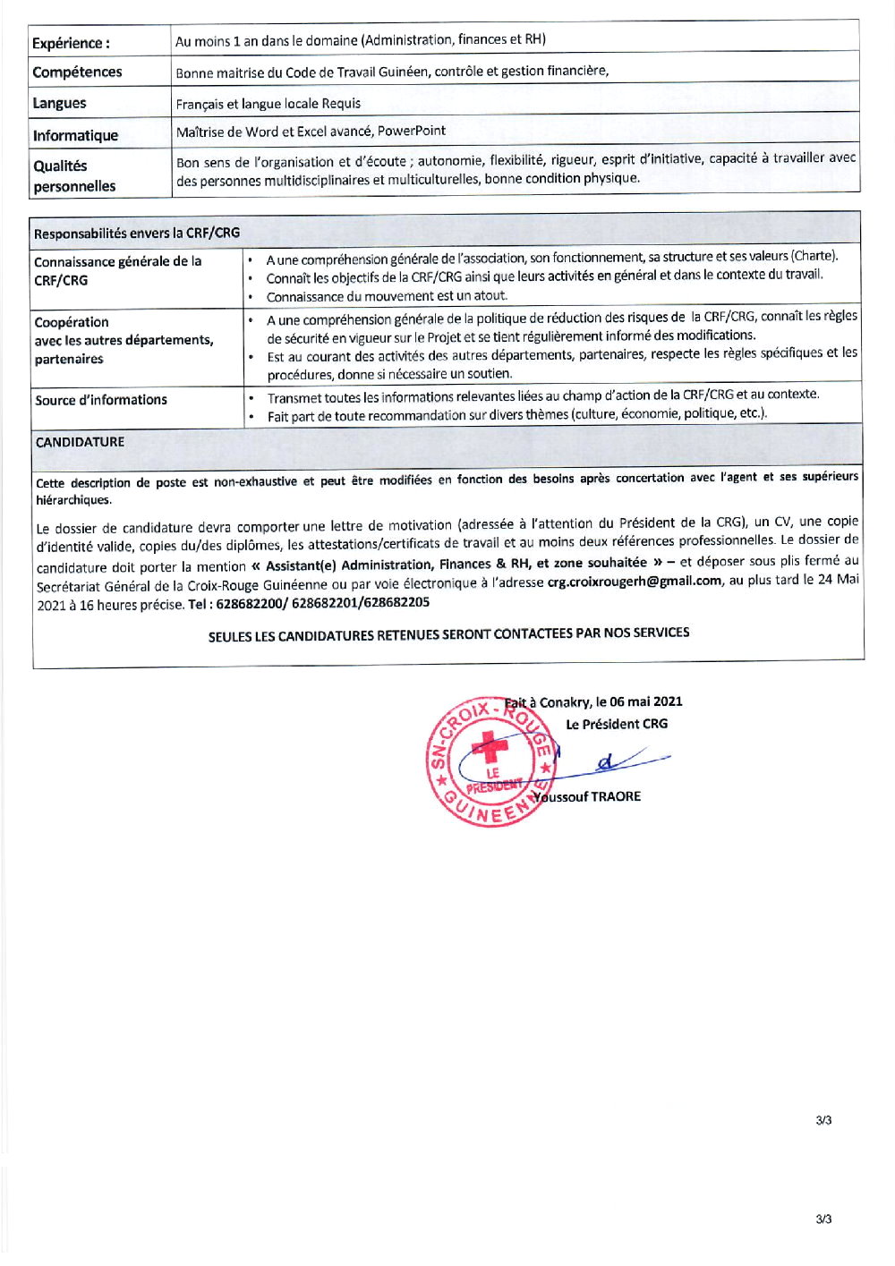 Offres d'emploi croix rouge en guinée, assistant administratif et financier p3