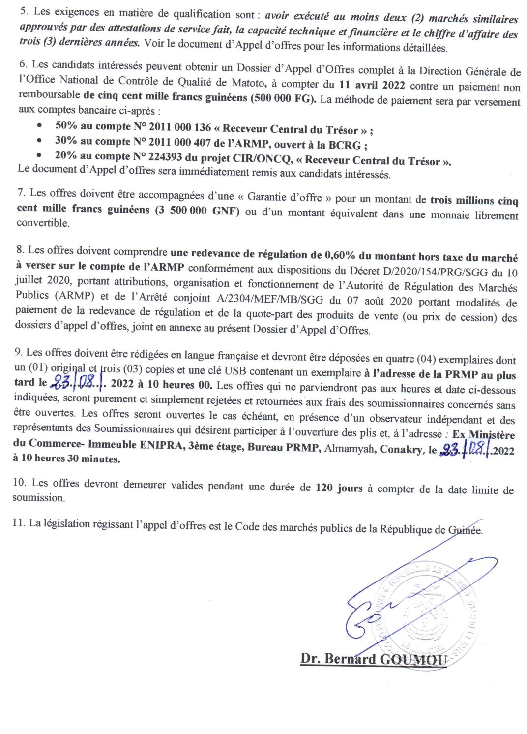 Avis d'appel d'offres pour l'Entretien, réparation et installation des matériels techniques en faveur du projet Appel d'Offres | page 2