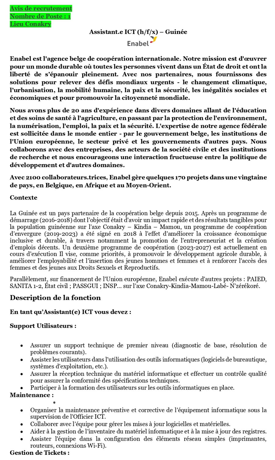 Avis de Recrutement d'un.e assistant.e ict (h/f/x) – guinée | Page 1