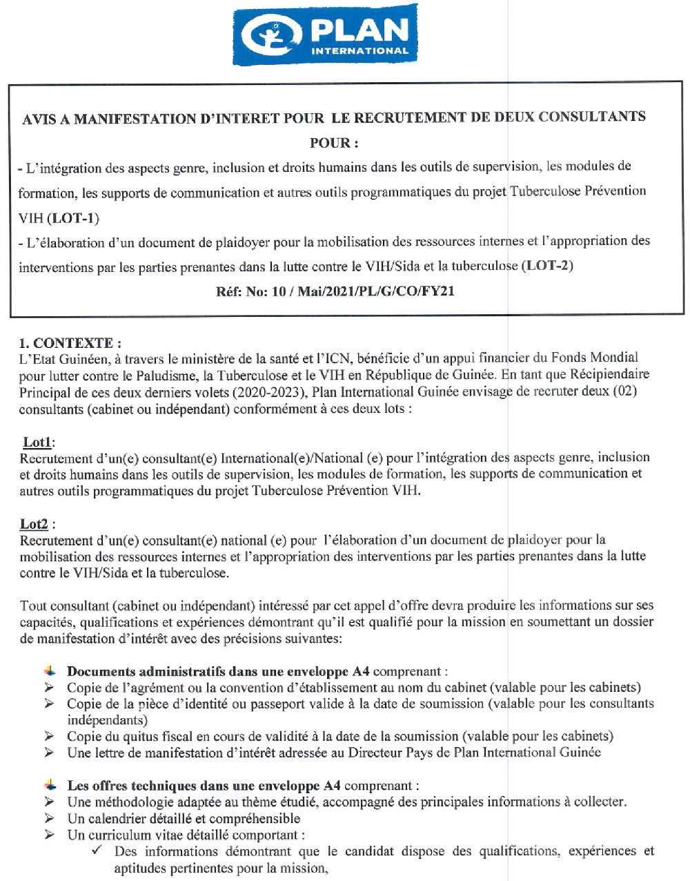Offres d'emploien guinée conakry - plan international p1
