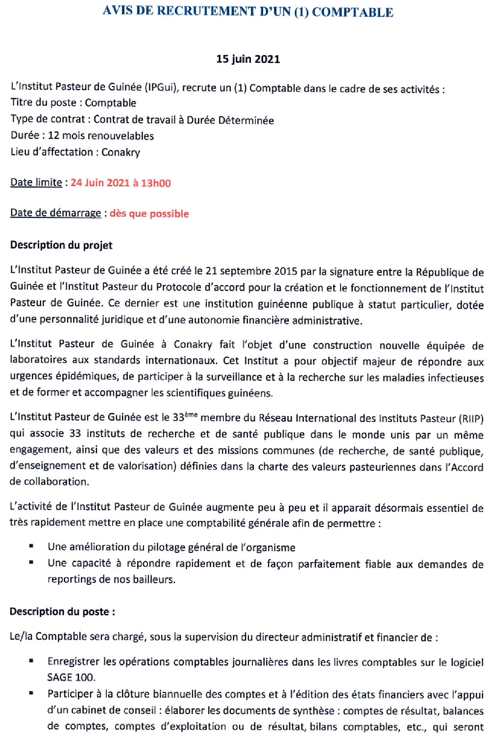 AVis de recrutement d'Un Comptable p1