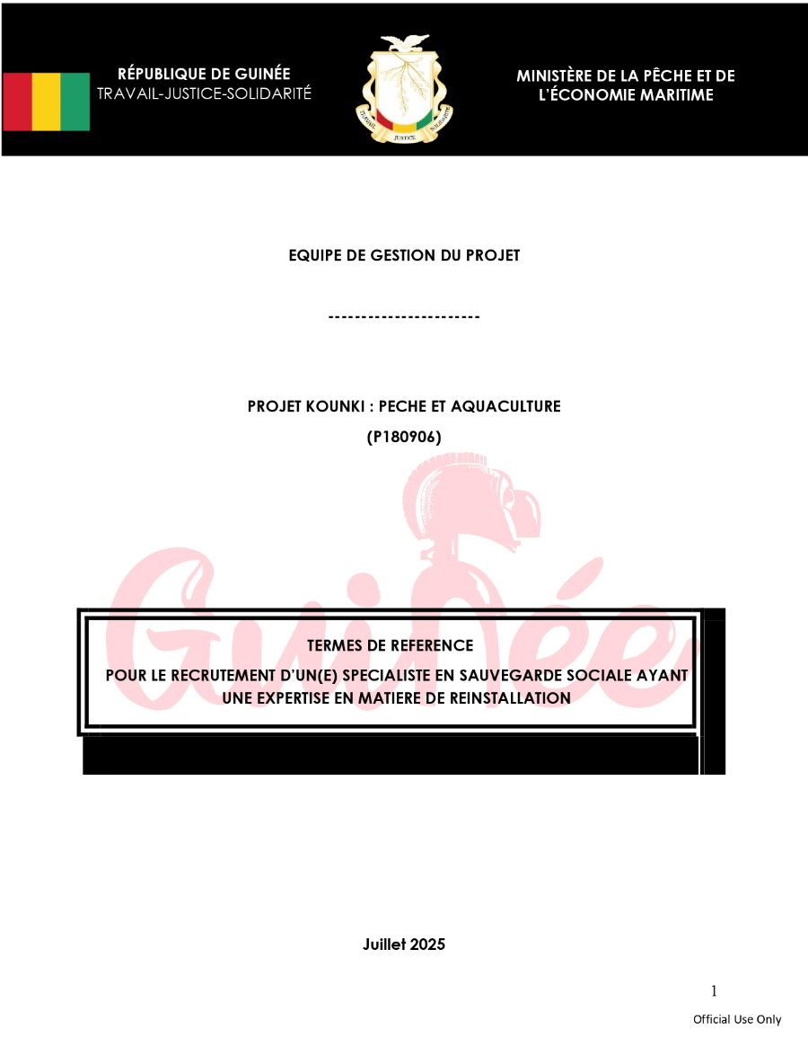 TERMES DE REFERENCE POUR LE RECRUTEMENT D’UN(E) SPECIALISTE EN SAUVEGARDE SOCIALE AYANT UNE EXPERTISE EN MATIERE DE REINSTALLATION | Page 1