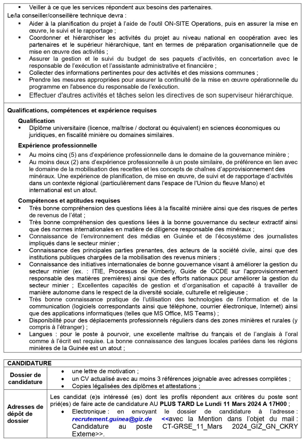 Avis de recrutement d'un Conseiller/Conseillère Technique – Gouvernance minière | Page 2