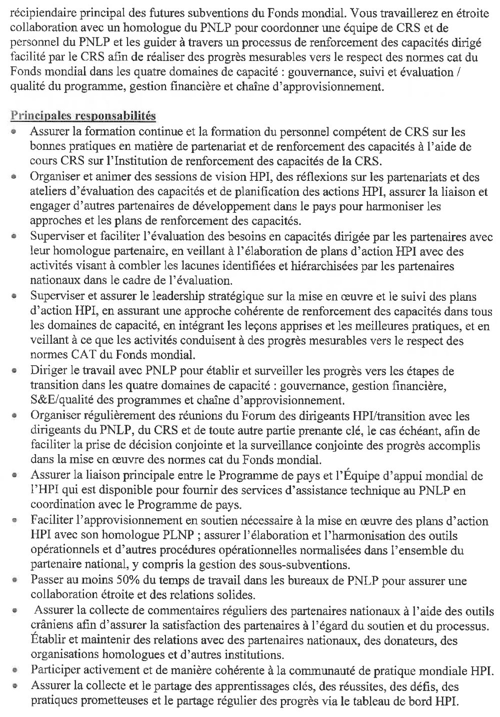 Avis de recrutement d’un(e) Gestionnaire HPI (High- Performing Implementors Initiative) Page-2
