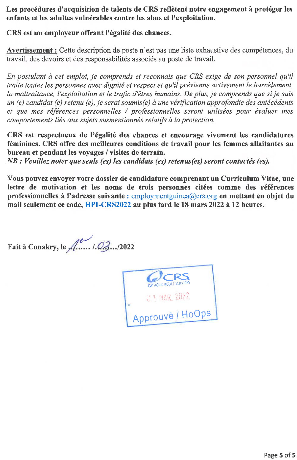 Avis de recrutement d’un(e) Gestionnaire HPI (High- Performing Implementors Initiative) Page-5