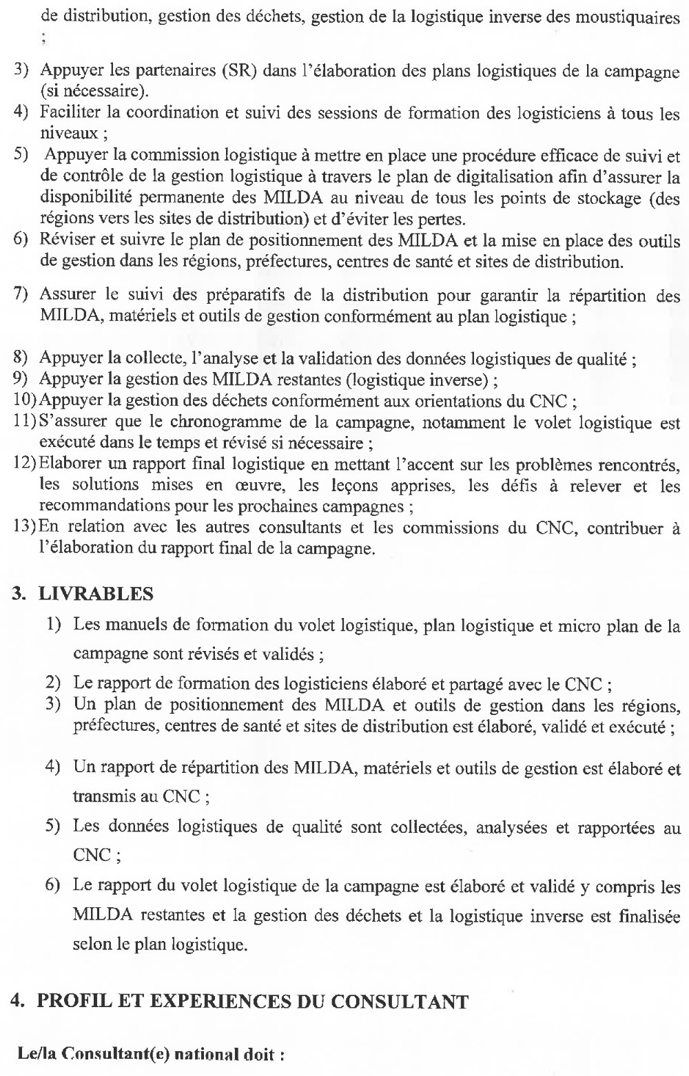 Appel à candidature pour le recrutement d’un consultant national logistique pour la campagne de distribution des MILDA 2022 page 2