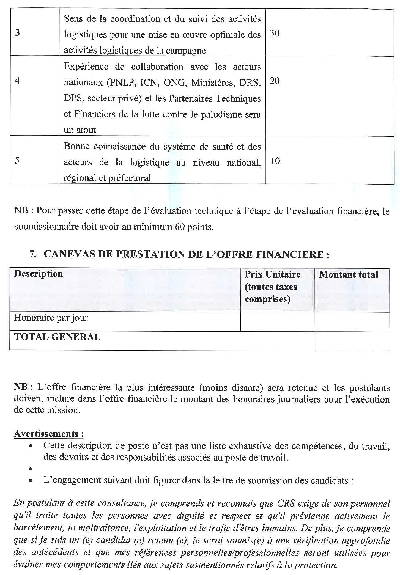 Appel à candidature pour le recrutement d’un consultant national logistique pour la campagne de distribution des MILDA 2022 page 4