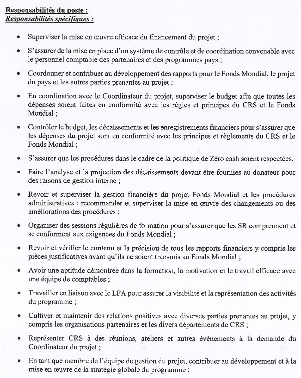 Avis de recrutement d’un Grant Accountant pour la région de Kindia p2