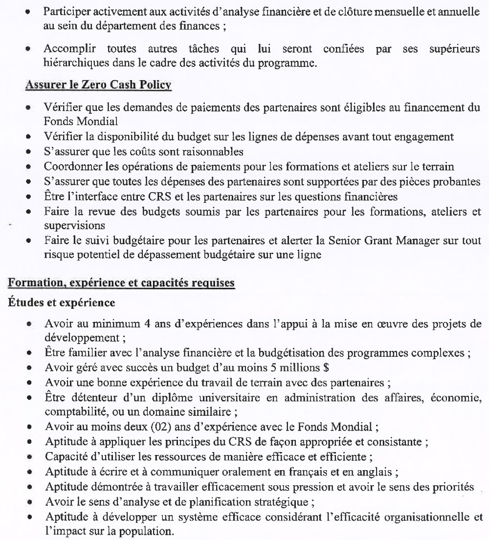 Avis de recrutement d’un Grant Accountant pour la région de Kindia p3