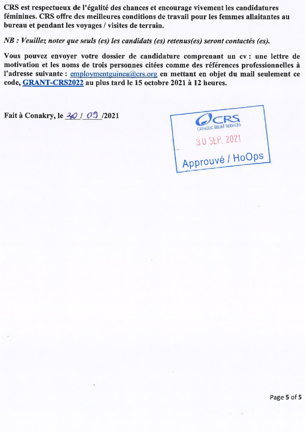 Avis de recrutement d’un Grant Accountant pour la région de Kindia p5