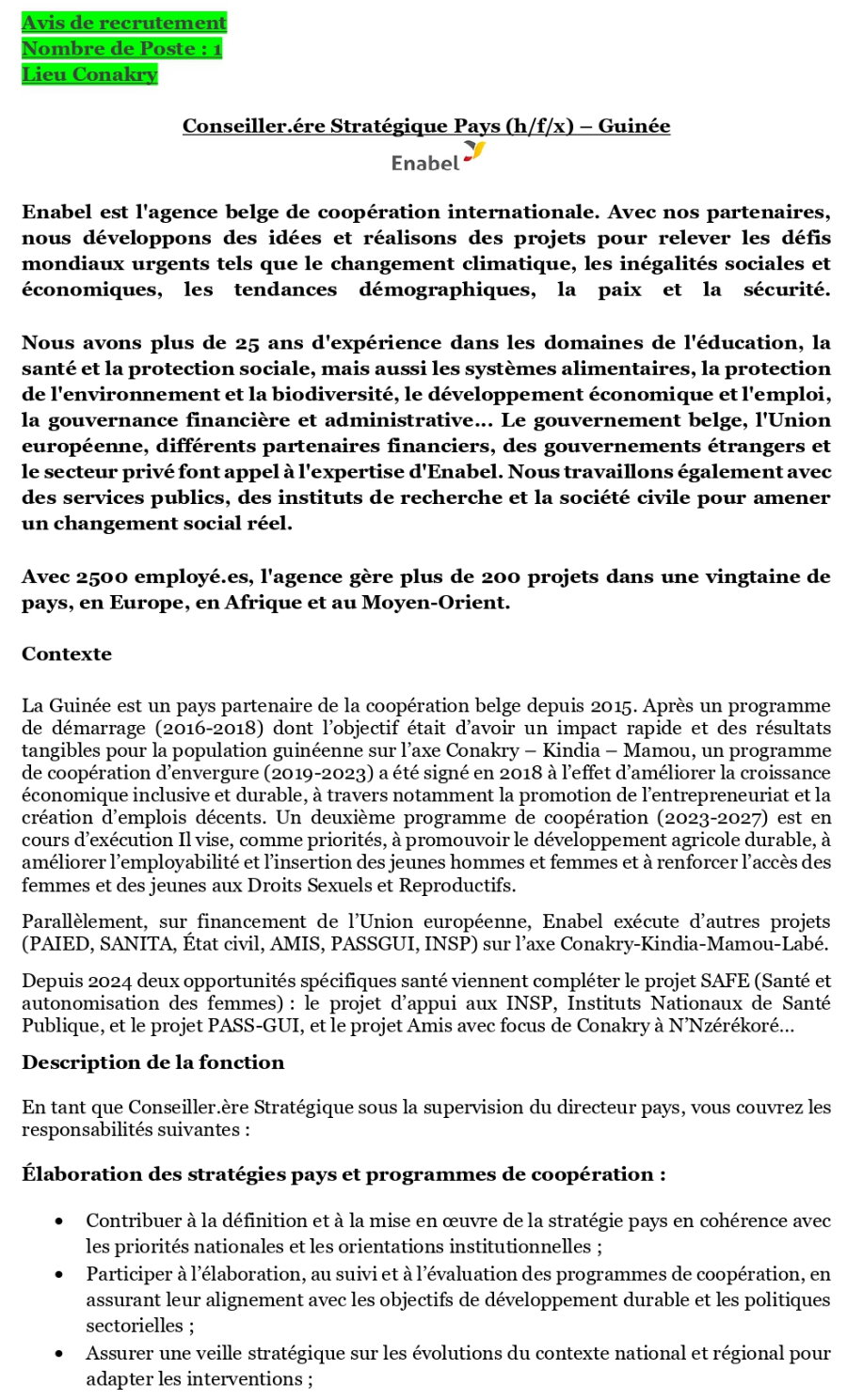 Avis de recrutement d’un.ère Conseiller.ére Stratégique Pays (h/f/x) – Guinée | Page 1
