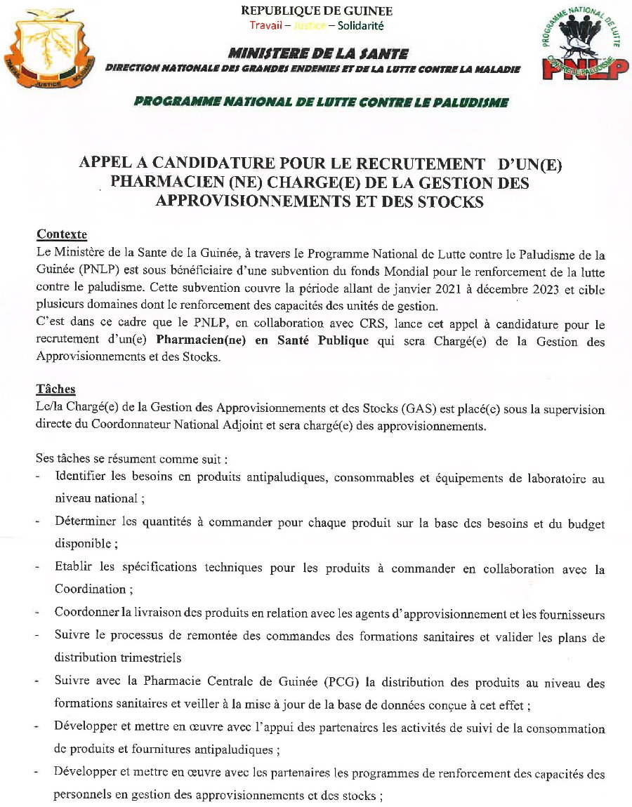 Offres d'emploi en Guinée 2021 p1