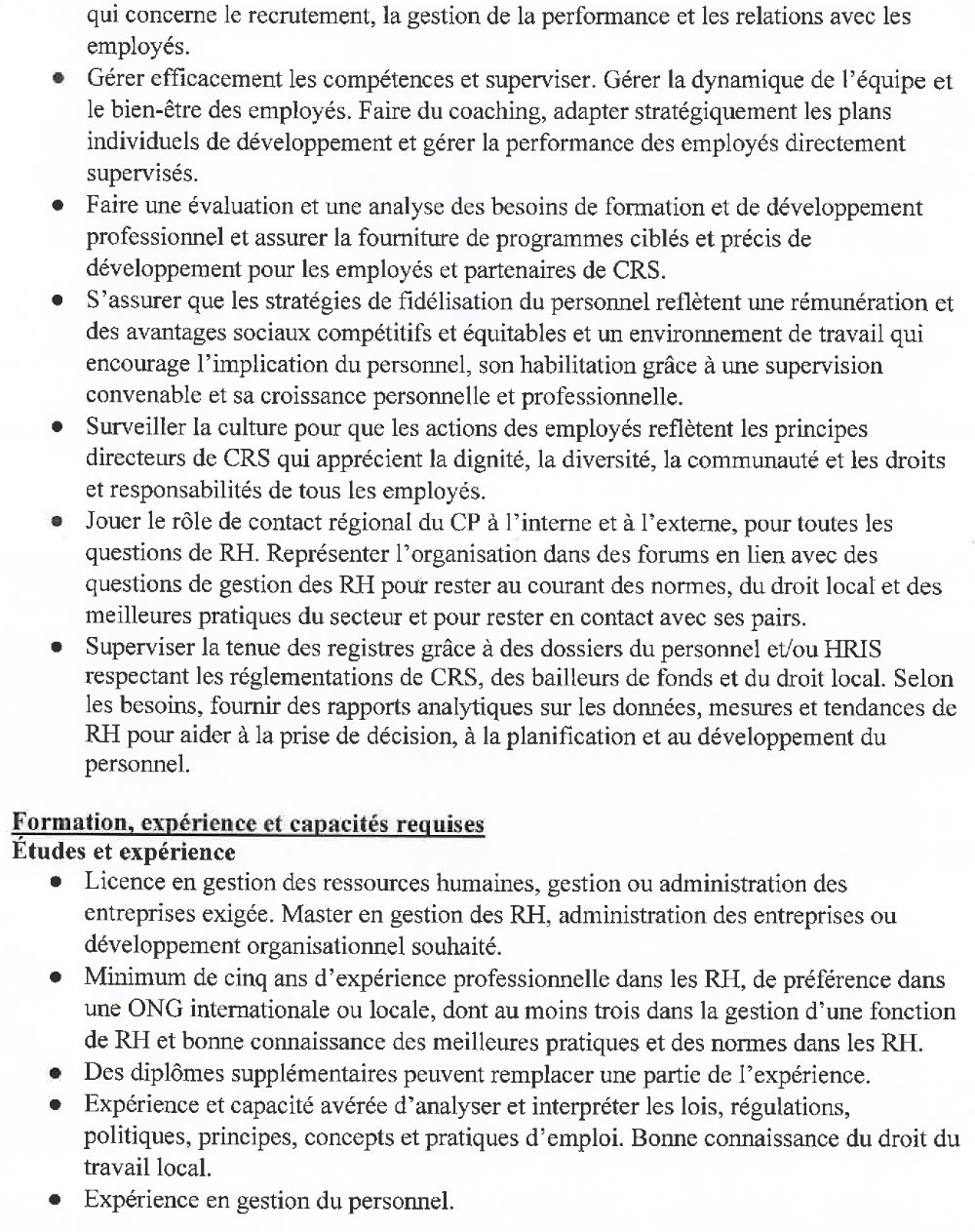 Appel à candidature pour le recrutement d’un(e) Directeur (trice) des Ressources Humaines page2