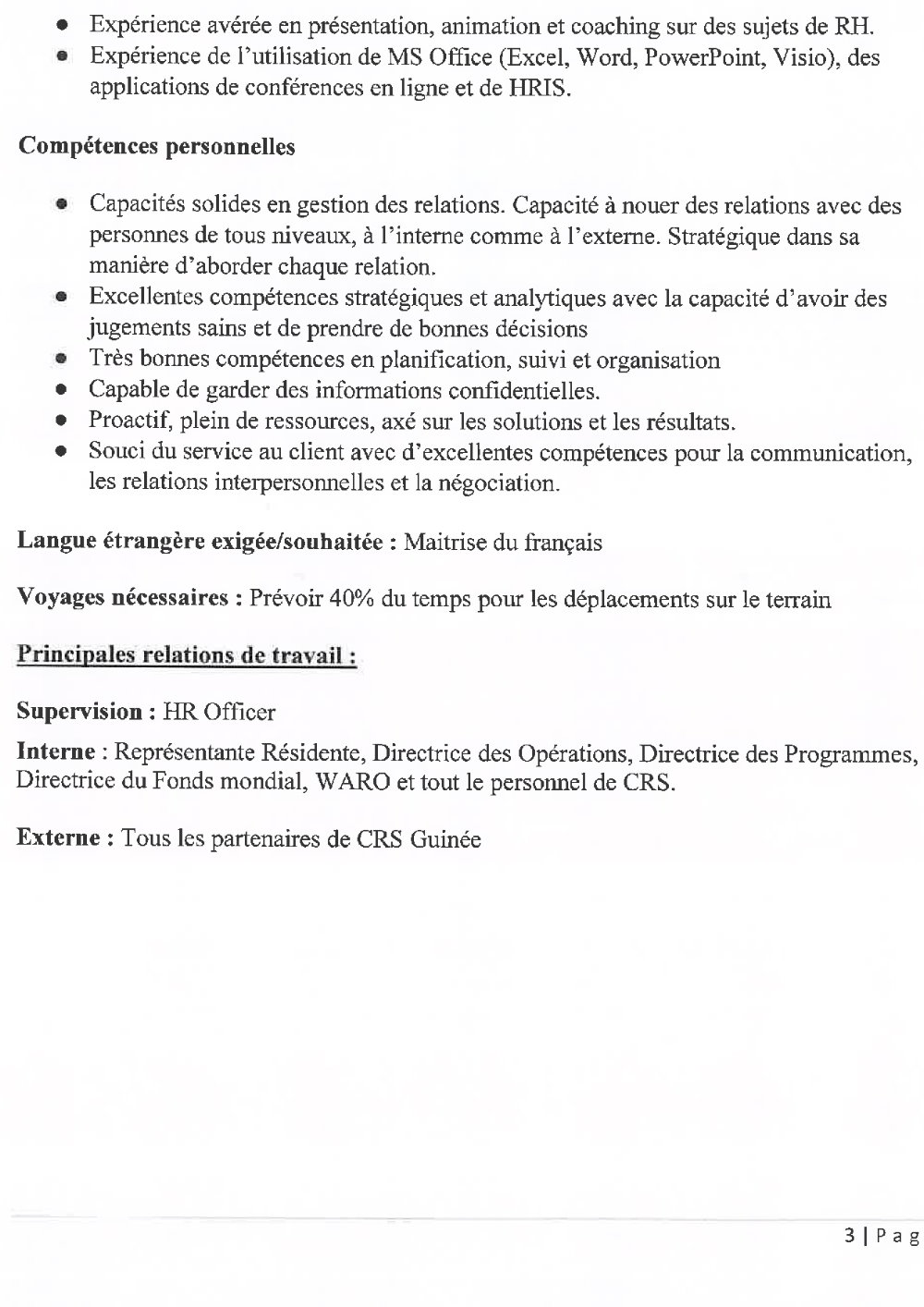 Appel à candidature pour le recrutement d’un(e) Directeur (trice) des Ressources Humaines page3