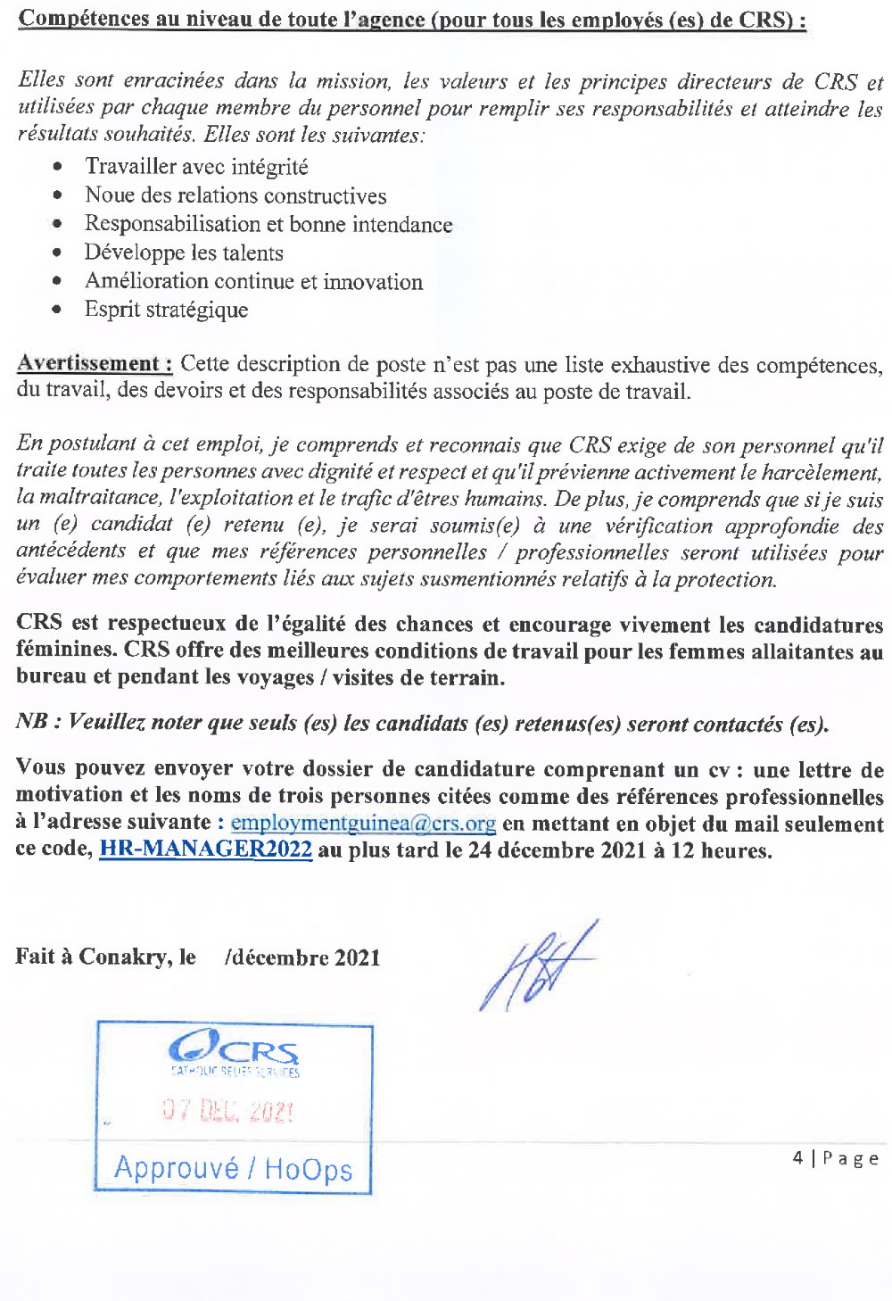Appel à candidature pour le recrutement d’un(e) Directeur (trice) des Ressources Humaines page4