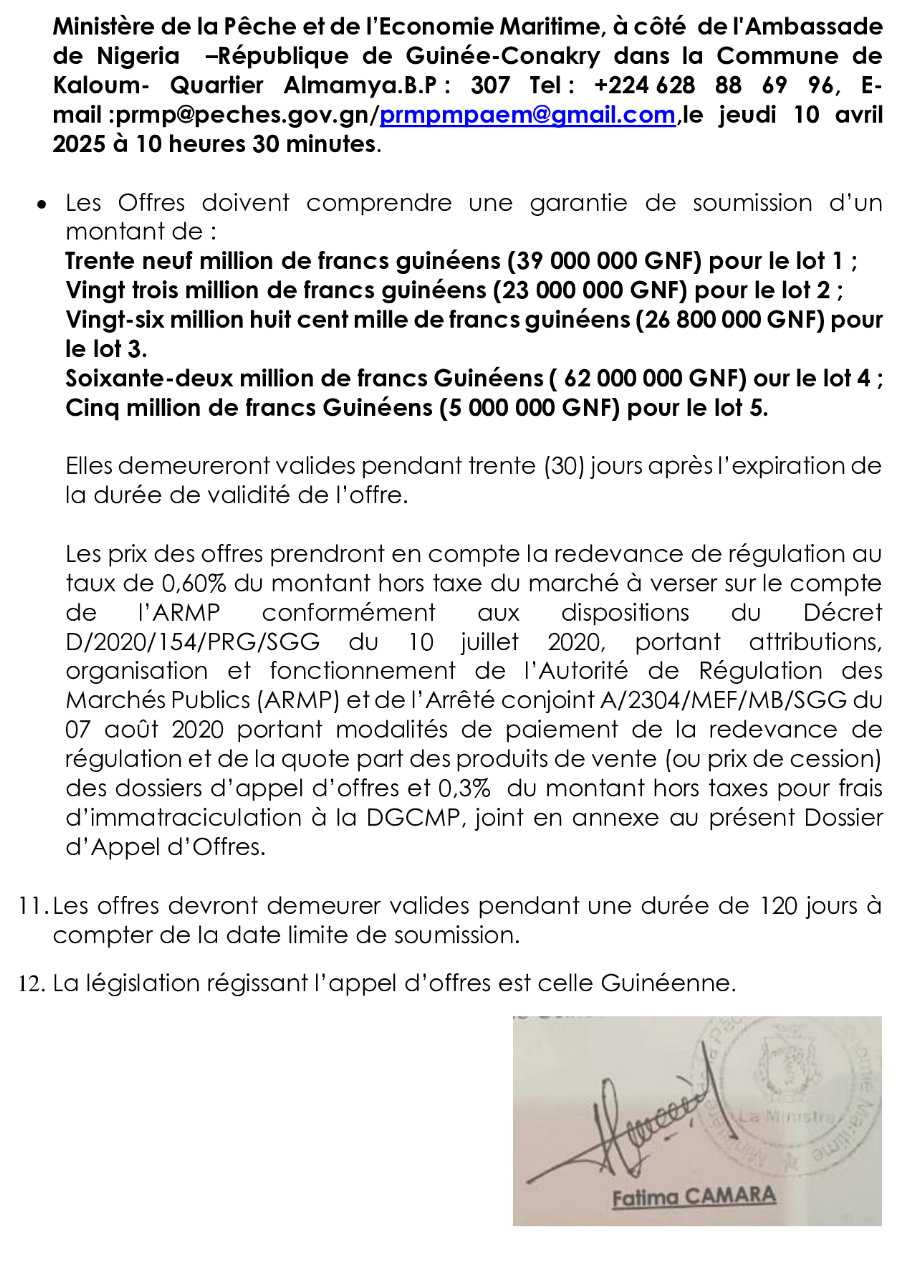 Avis d'appel d'offres pour le Marché relatif à l’acquisition de Fournitures en cinq (5) lots | Page 3