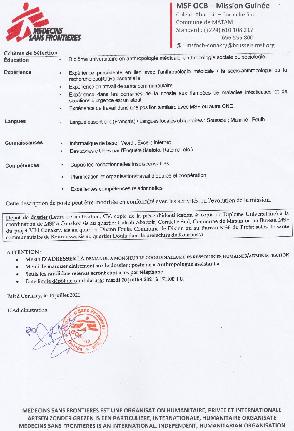 Recrutement D'un Anthropologue Assistant P2