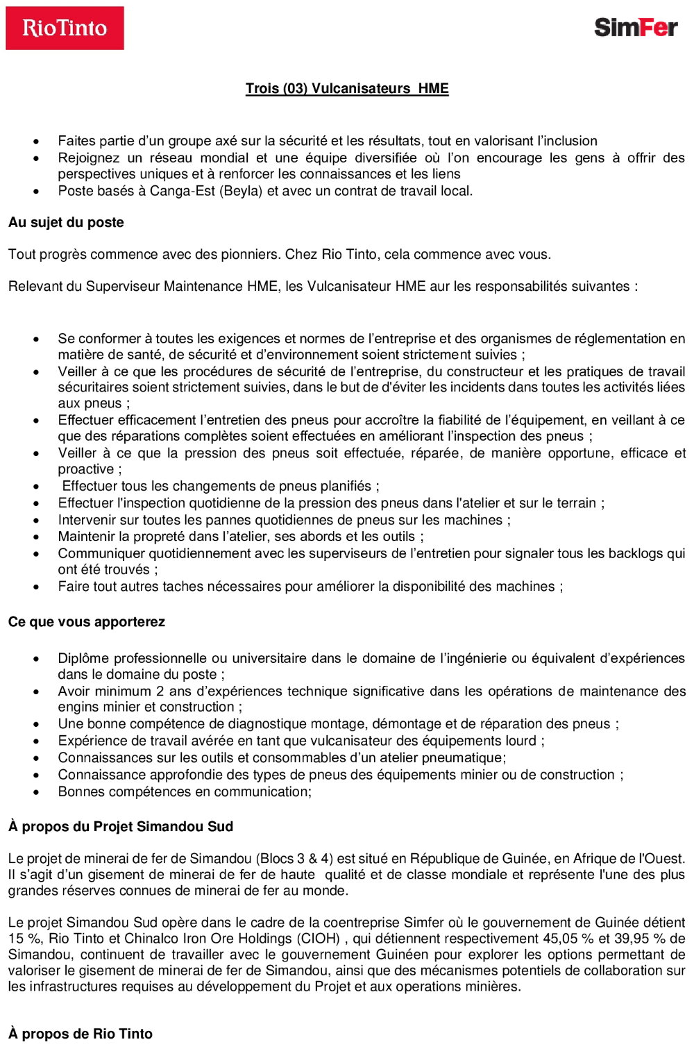 Recrutement De Trois (03) Vulcanisateurs HME | Page 1
