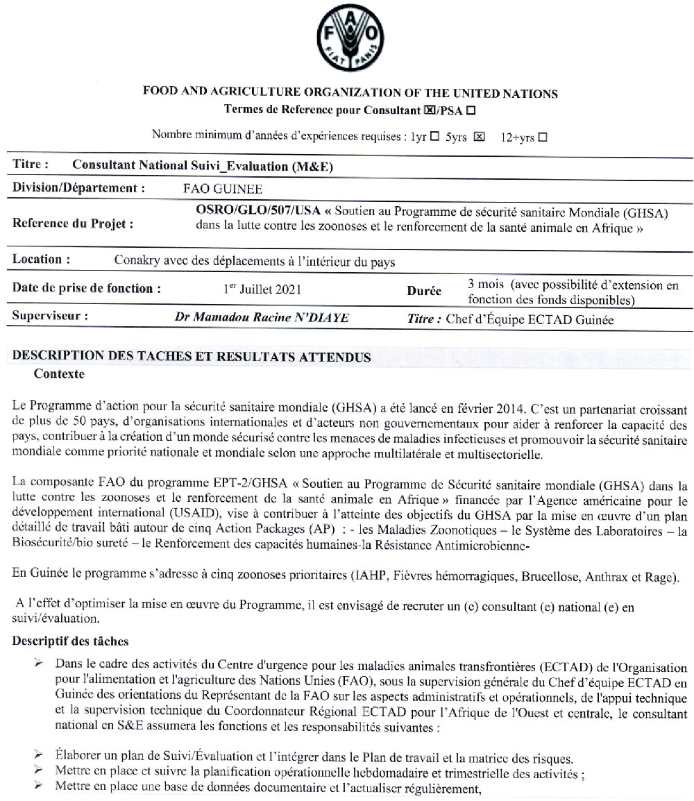 Offres d'emploi FAO en guinée p1