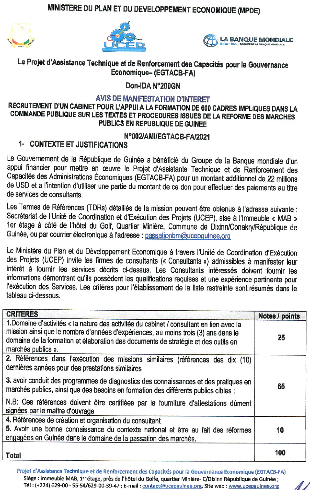 Recrutement D’un Cabinet Pour L’appui À La Formation De 600 Cadres p1