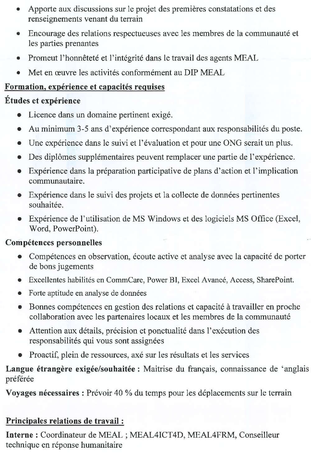 Publication d’un avis pour le recrutement d’un Monitoring, Evaluation, Accountability at Learning(MEAL) Officer page2