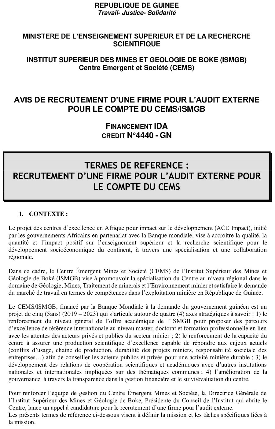 Appels d'Offres en guinée Conakry - ismgb gestionnaire de projet