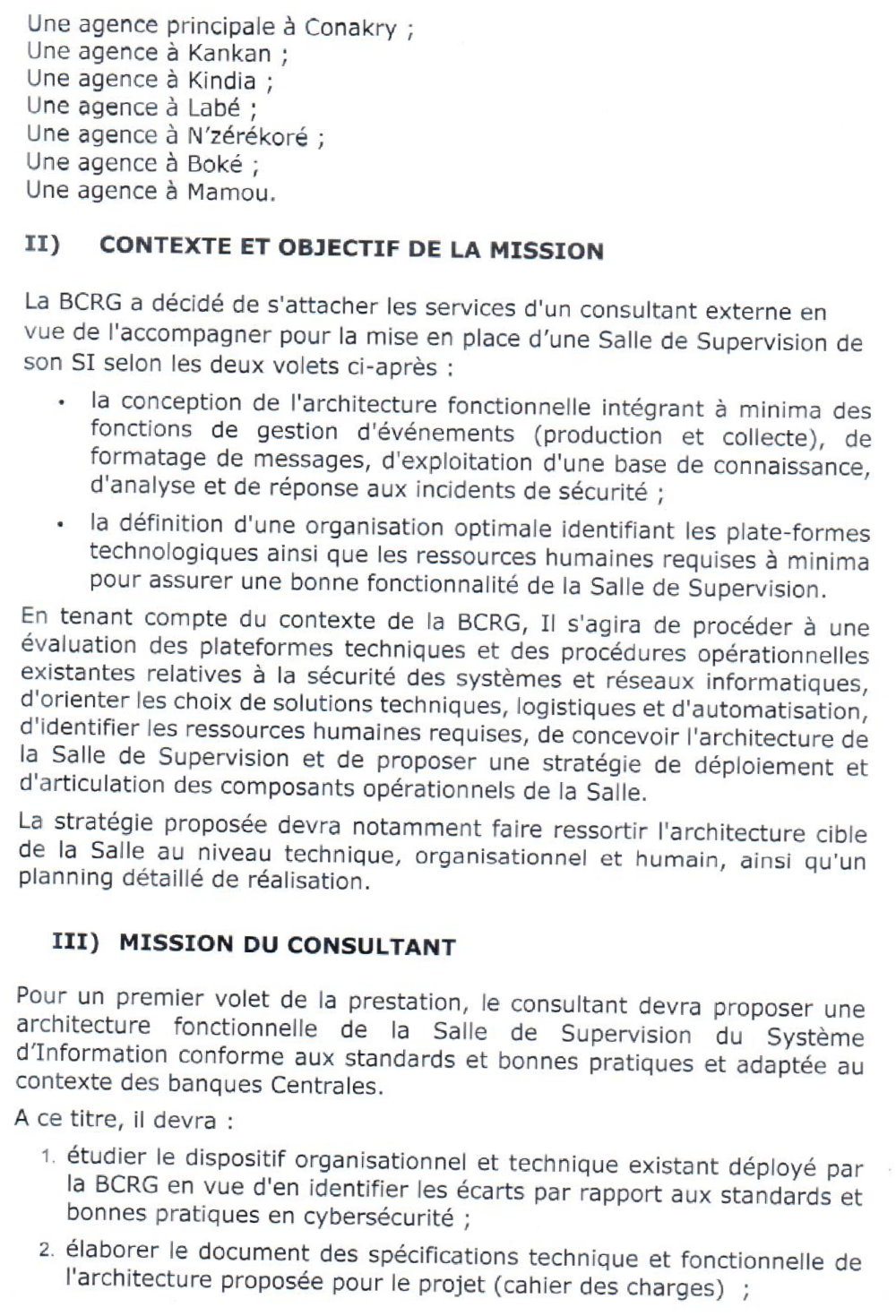 TERMES DE REFERENCE POUR LA SELECTION D'UN CONSULTANT CHARGE D'ACCOMPAGNER LA BCRG DANS LA MISE EN PLACE D'UNE SALLE DE SUPERVISION DU SYSTEME D'INFORMATION | Page 2