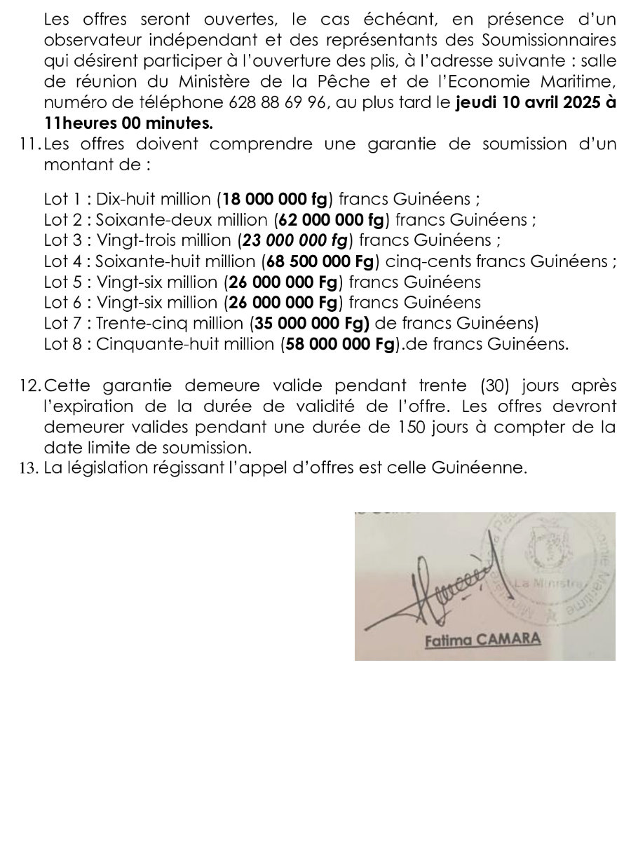 Avis d'appel d'offres pour le Marché de Travaux de rénovation des infrastructures de pêche en huit (8) lots pour un délai d’exécution de quatre (4) mois | Page 3