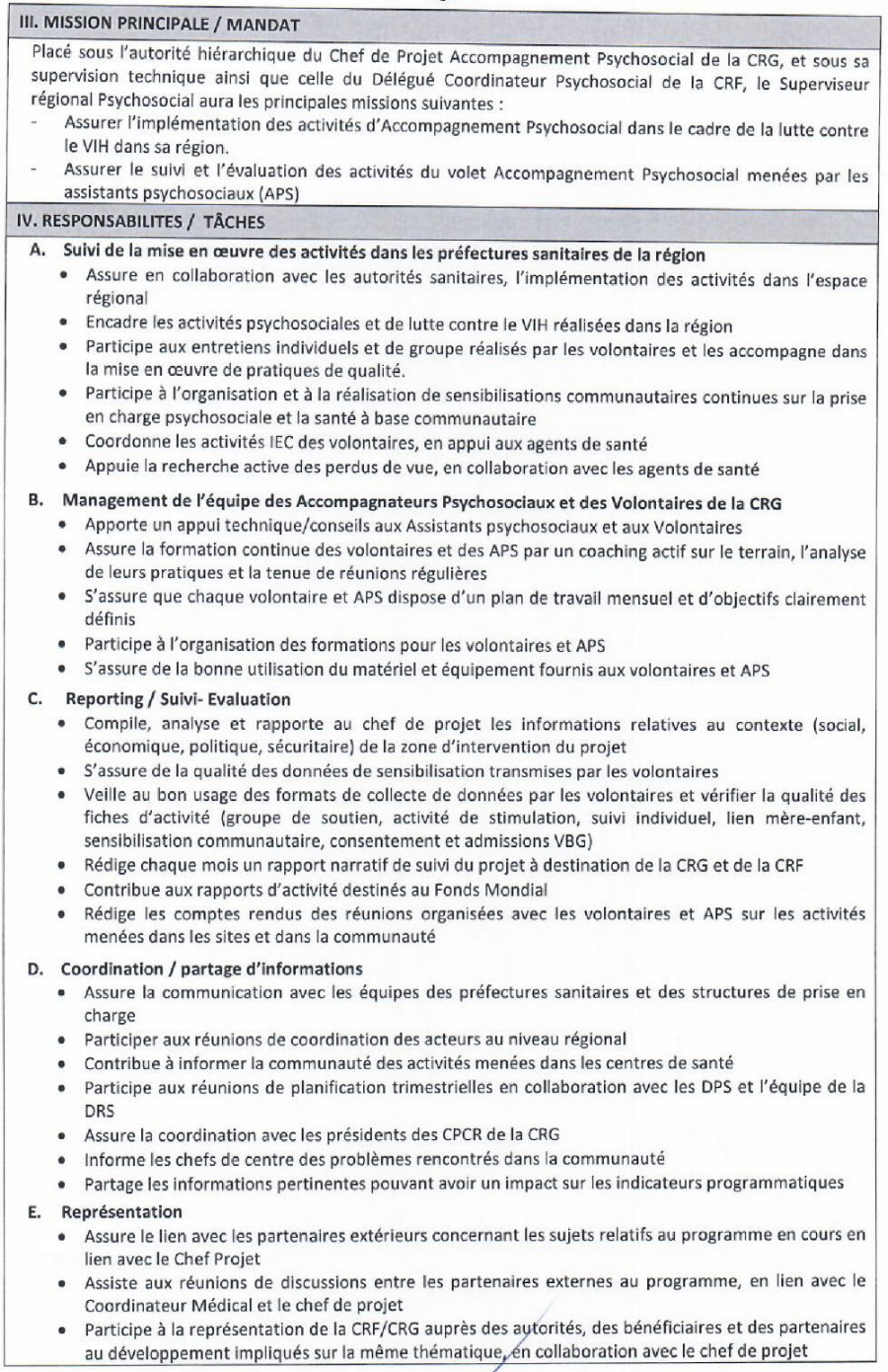 Recrutement d'Un Supérviseur Régional Accompagnement Psychosocial Croix Rouge guinéenne p2
