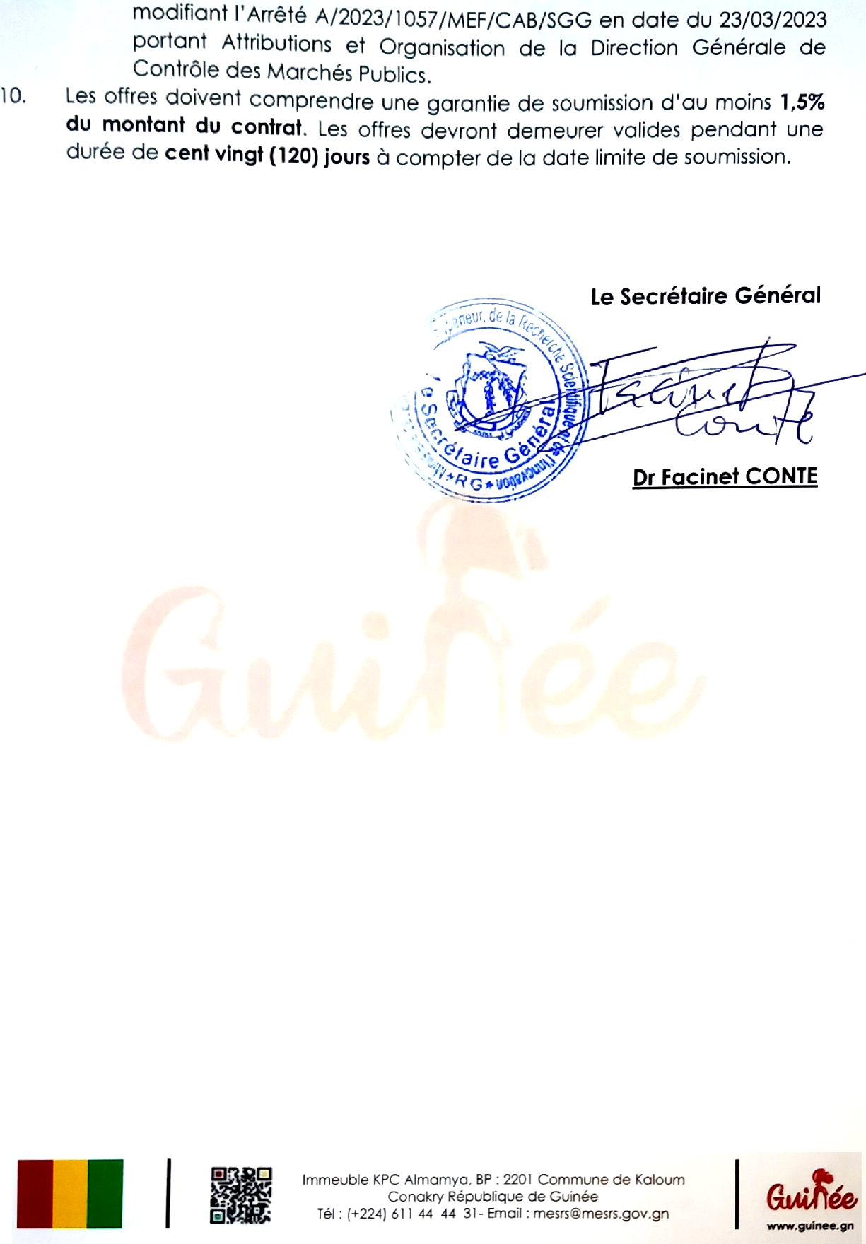 Avis d'appel d'offres pour le marché pour la Création d'un centre d'application didactique incubateur d'entreprises « Ferme Ovi-Capricole » à l'ISSMV de Dalaba | page 3