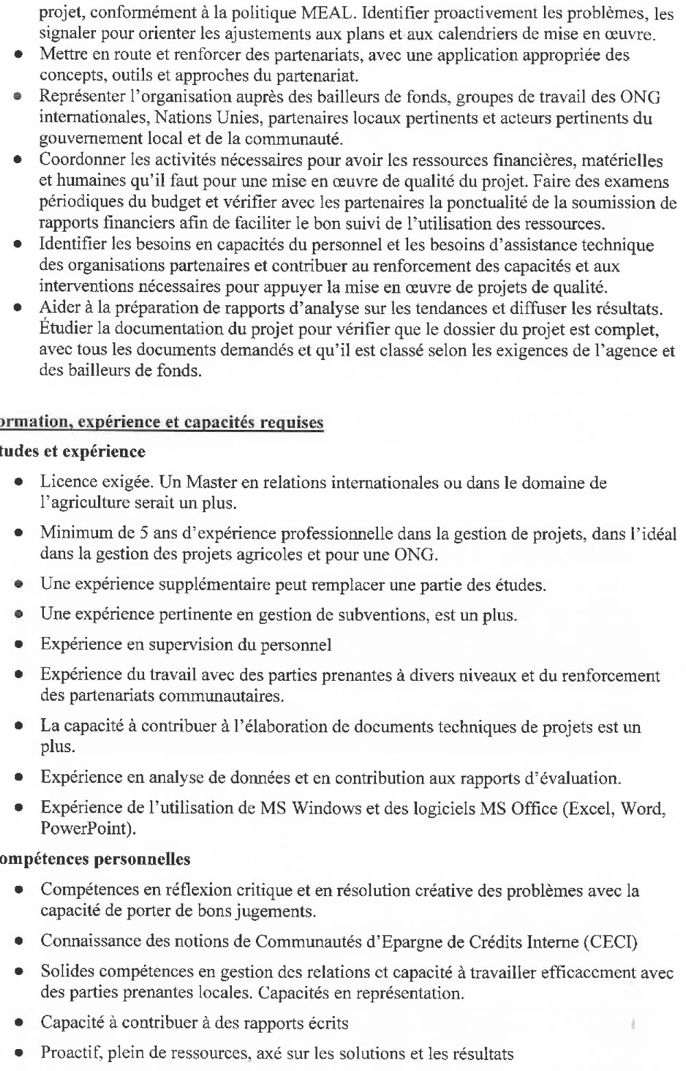 Publication d’un avis pour le recrutement d’un chef de Projet Youth Employability And Agriculture Page 2