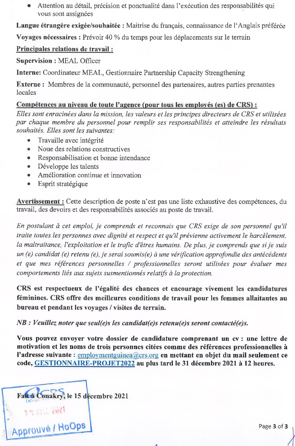 Publication d’un avis pour le recrutement d’un chef de Projet Youth Employability And Agriculture Page 3