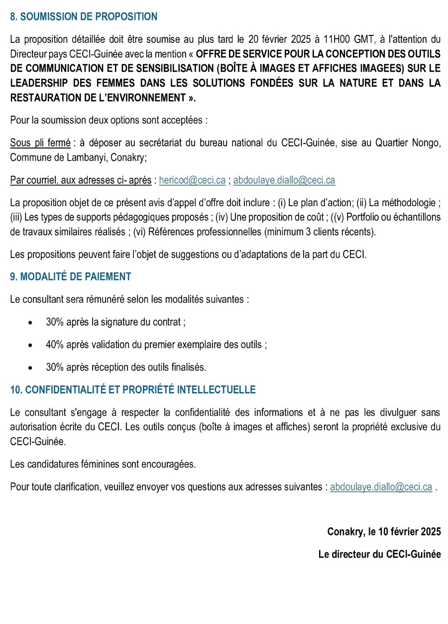Avis D’appel D’offre Pour La Conception Des Outils De Communication Et De Sensibilisation (Boîte À Images Et Affiches Imagées) Sur Le Leadership Des Femmes Dans Les Solutions Fondées Sur La Nature Et Dans La Restauration De L’environnement | Page 3