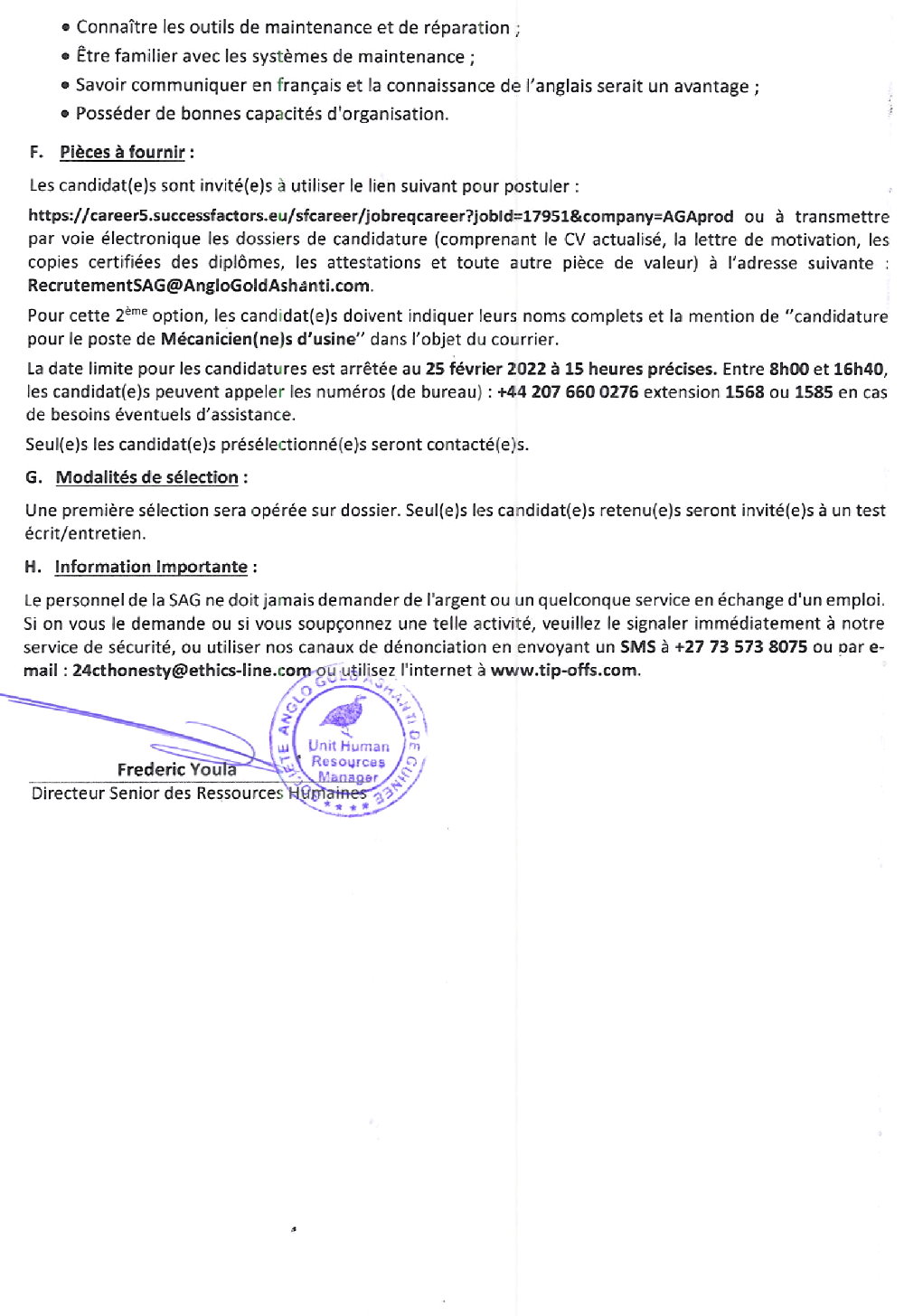  Avis de recrutement de deux (02) Technicien(ne)s mécanicien(ne)s qualifié(e)s  page 2