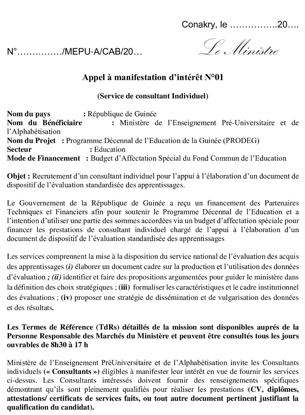 Appui à l’élaboration d’un document de dispositif de l’évaluation standardisée des apprentissages | page 1