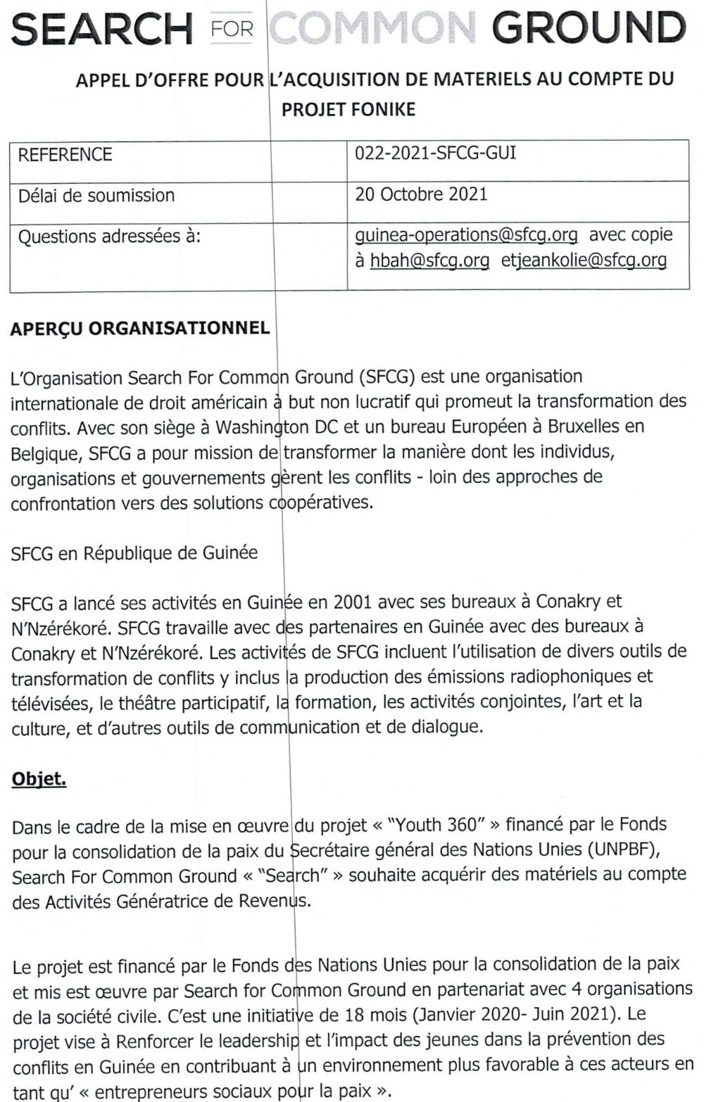 Avis D'appel D'offre Pour L'acquisition De Matériels Au Compte Du Projet FONIKE p1